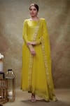 Buy_Renee label_Gold Viscose Georgette, Cotton Satin, Net Sequins Square Ziinia Work Kurta Set _at_Aza_Fashions
