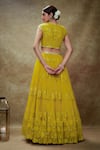 Shop_Renee label_Yellow Net Embroidery, Sequins, Cut Work Sweetheart Daffodil Thread Lehenga Set _at_Aza_Fashions