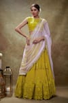 Buy_Renee label_Yellow Net Embroidery, Sequins, Cut Work Sweetheart Daffodil Thread Lehenga Set _at_Aza_Fashions