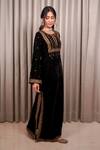 Esha Koul_Black Crepe, Velvet Embroidery, Zari Keyhole Neck Embellished Kaftan _Online_at_Aza_Fashions