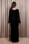 Shop_Esha Koul_Black Crepe, Velvet Embroidery, Zari Keyhole Neck Embellished Kaftan _at_Aza_Fashions