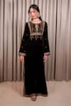 Buy_Esha Koul_Black Crepe, Velvet Embroidery, Zari Keyhole Neck Embellished Kaftan _at_Aza_Fashions