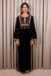 Buy_Esha Koul_Black Crepe, Velvet Embroidery, Zari Keyhole Neck Embellished Kaftan 