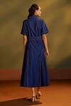 Shop_Savaaya_Blue Denim Embroidery, Fabric Flowers Collared, Floral Midi Dress With Belt _at_Aza_Fashions