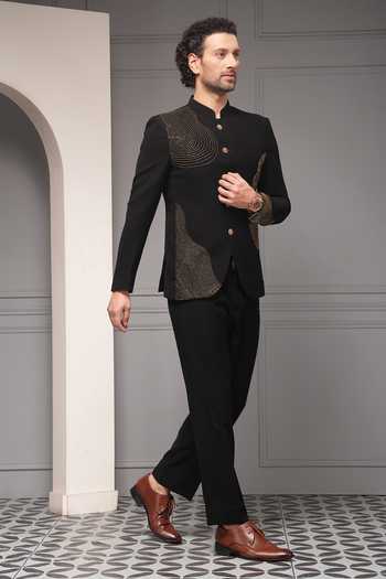 Buy_Soniya G_Black Viscose, Suiting Beads Obsidian Aura Embellished Bandhgala Set 