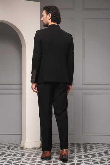 Soniya G_Black Viscose, Suiting Beads Obsidian Aura Embellished Bandhgala Set _Online_at_Aza_Fashions