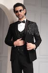 Buy_Soniya G_Black Suiting, Cotton Beads Noir Opulence Embellished Tuxedo Blazer Set _Online_at_Aza_Fashions