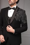Shop_Soniya G_Black Suiting, Cotton Beads Noir Opulence Embellished Tuxedo Blazer Set 