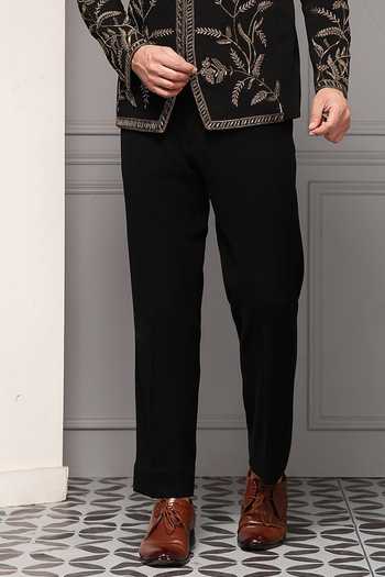 Soniya G_Black Viscose, Suiting Embroidery, Zari Zarafshan Noir Bandhgala Set _at_Aza_Fashions