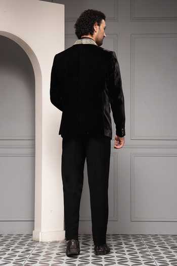 Shop_Soniya G_Black Velvet Sequins, Zari Velour Embellished Blazer Set _at_Aza_Fashions
