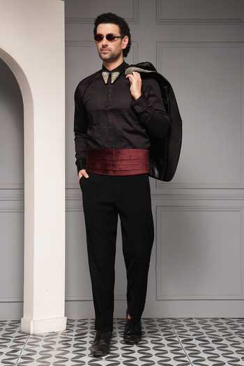 Shop_Soniya G_Black Velvet Sequins, Zari Velour Embellished Blazer Set 