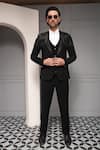 Buy_Soniya G_Black Suiting, Cotton, Satin Noir Eclipse Embellished Tuxedo Premium Fabric Set _at_Aza_Fashions