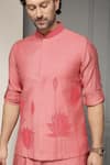 Soniya G_Coral Silk, Linen Gulnaar Bloom Linen-silk Kurta Set With Nehru Jacket _Online_at_Aza_Fashions