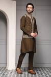 Soniya G_Gold Silk, Linen Zameen-e-noor Linen-silk Kurta With Nehru Jacket Set _Online_at_Aza_Fashions