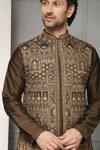 Soniya G_Gold Silk Zari, Metallic Mehr-e-zar Embroidered Blend Nehru Jacket Kurta Set _at_Aza_Fashions