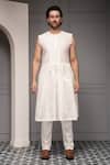 Soniya G_Ivory Silk, Viscose, Cotton Embroidery Zar-e-bahaar Blend Sherwani Set _Online_at_Aza_Fashions