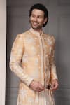 Shop_Soniya G_Ivory Silk, Viscose, Cotton Embroidery Zar-e-bahaar Blend Sherwani Set _Online_at_Aza_Fashions