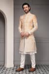 Buy_Soniya G_Ivory Silk, Viscose, Cotton Embroidery Zar-e-bahaar Blend Sherwani Set 