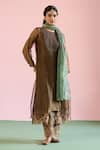 Naaz By Noor_Gold Organza, Tissue, Chanderi Embroidery, Pearls, Jor Baagh Bronze Kurta Set _Online_at_Aza_Fashions