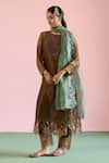 Shop_Naaz By Noor_Gold Organza, Tissue, Chanderi Embroidery, Pearls, Jor Baagh Bronze Kurta Set _Online_at_Aza_Fashions