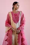Shop_Naaz By Noor_Pink Tissue, Chanderi, Organza Embroidery, Pearls, Zari Jor Baagh Kurta Set _Online_at_Aza_Fashions