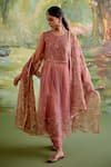 Buy_Naaz By Noor_Pink Organza, Chanderi, Georgette, Tissue Jor Baagh Dusky Anarkali Set _at_Aza_Fashions