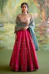 Shop_Naaz By Noor_Beige Chanderi, Organza Embroidery, Sequins Jor Baagh Rani Pink Lehenga Set _Online_at_Aza_Fashions