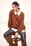 Buy_The Episode_Brown Fleece, Cotton Beads, Pearls, Stones Collared Toxic Embellished Sweatshirt _Online_at_Aza_Fashions