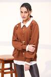 Shop_The Episode_Brown Fleece, Cotton Beads, Pearls, Stones Collared Toxic Embellished Sweatshirt _at_Aza_Fashions