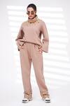 Buy_The Episode_Brown Fleece, Cotton Studs Turtle Neck Embellished Sweatshirt And Pant Set _at_Aza_Fashions