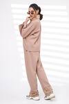 Shop_The Episode_Brown Fleece, Cotton Studs Turtle Neck Embellished Sweatshirt And Pant Set _at_Aza_Fashions