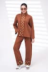 Buy_The Episode_Brown Fleece, Cotton Studs High Unbothered Embellished Sweatshirt And Pant Set _at_Aza_Fashions