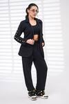 Shop_The Episode_Black Cotton, Fleece Studs Bare Minimum Sleeve Embellished Blazer And Pant Set _at_Aza_Fashions