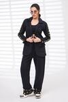 The Episode_Black Cotton, Fleece Studs Bare Minimum Sleeve Embellished Blazer And Pant Set _Online_at_Aza_Fashions