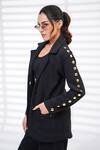 Buy_The Episode_Black Cotton, Fleece Studs Bare Minimum Sleeve Embellished Blazer And Pant Set _Online_at_Aza_Fashions