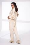 Shop_The Episode_Cream Fleece, Cotton Studs Collared Iconic Embellished Sweatshirt And Pant Set _at_Aza_Fashions