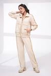 The Episode_Cream Fleece, Cotton Studs Collared Iconic Embellished Sweatshirt And Pant Set _Online_at_Aza_Fashions