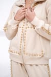 The Episode_Cream Fleece, Cotton Studs Collared Iconic Embellished Sweatshirt And Pant Set _at_Aza_Fashions