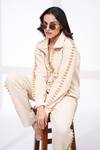 Buy_The Episode_Cream Fleece, Cotton Studs Collared Iconic Embellished Sweatshirt And Pant Set 