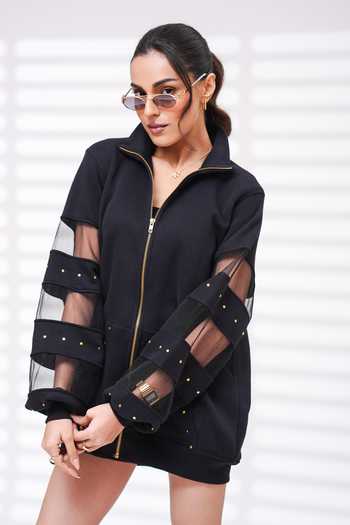 The Episode_Black Fleece, Cotton Studs High Neck Pack Up Sweatshirt Dress _Online_at_Aza_Fashions