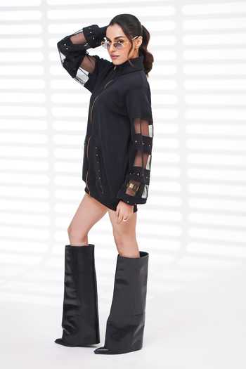 Buy_The Episode_Black Fleece, Cotton Studs High Neck Pack Up Sweatshirt Dress _Online_at_Aza_Fashions