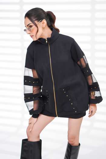 Shop_The Episode_Black Fleece, Cotton Studs High Neck Pack Up Sweatshirt Dress _Online_at_Aza_Fashions