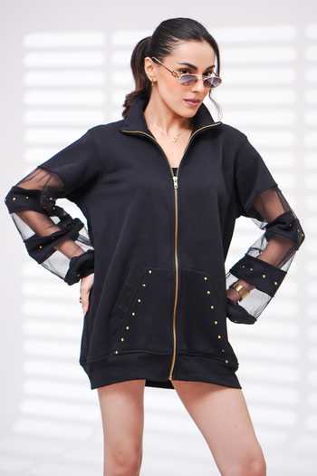 Buy_The Episode_Black Fleece, Cotton Studs High Neck Pack Up Sweatshirt Dress 