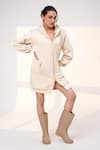Buy_The Episode_Cream Fleece, Cotton Pearls V-neck Soft Chaos Trim Hooded Sweatshirt _Online_at_Aza_Fashions