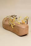 Shop_Sana K luxurious Footwear_Beige Applique Leaf Pattern Wedges _Online_at_Aza_Fashions