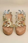 Sana K luxurious Footwear_Beige Applique Leaf Pattern Wedges _at_Aza_Fashions