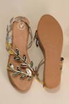 Shop_Sana K luxurious Footwear_Beige Applique Leaf Pattern Wedges _at_Aza_Fashions