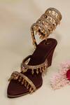 Buy_Sana K luxurious Footwear_Brown Beads, Stones Jhallar Tassel Wedges _at_Aza_Fashions