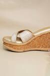 Sana K luxurious Footwear_Beige Brooches Cross Strap Wedges _at_Aza_Fashions