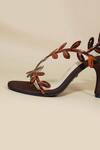 Sana K luxurious Footwear_Brown Cut Work Leafy Heels _Online_at_Aza_Fashions